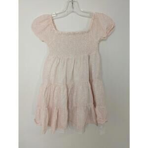 Joie Girls Pink Smocked Tiered Dress Size 7 Bohemian Lightweight